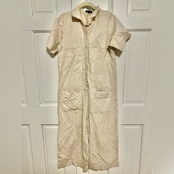 Ilana Kohn Tia Linen Blend Jumpsuit Cream Short Sleeve Wide Leg Size M